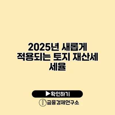 2025년 새롭게 적용되는 토지 재산세 세율