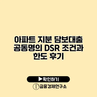 아파트 지분 담보대출 공동명의 DSR 조건과 한도 후기