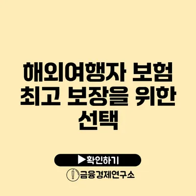 해외여행자 보험 최고 보장을 위한 선택