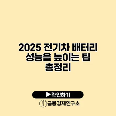 2025 전기차 배터리 성능을 높이는 팁 총정리
