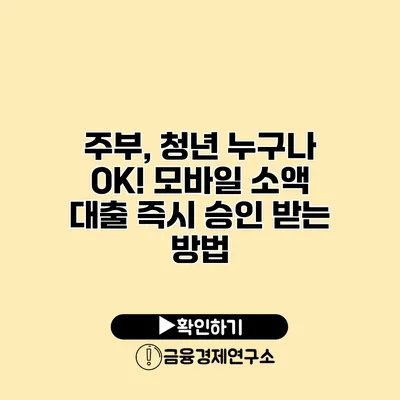 주부, 청년 누구나 OK! 모바일 소액 대출 즉시 승인 받는 방법