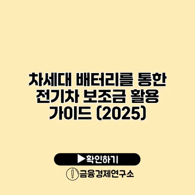 차세대 배터리를 통한 전기차 보조금 활용 가이드 (2025)