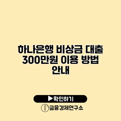 하나은행 비상금 대출 300만원 이용 방법 안내