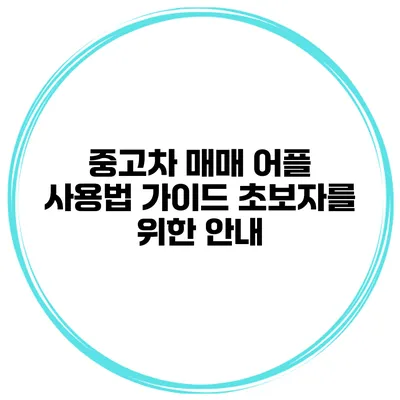 중고차 매매 어플 사용법 가이드 초보자를 위한 안내